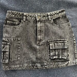 Black Denim Cargo Skirt